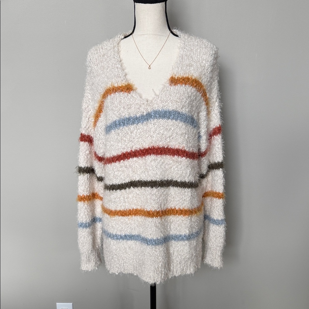 Staccato Cozy Cream V-Neck with Multicolor Stripes